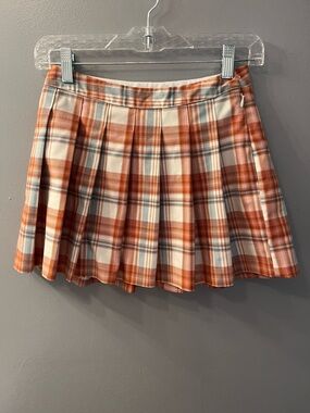 Cat & Jack Orange and White Plaid Pleated Mini Skirt